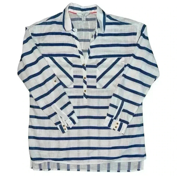 3/4 button down 100% cotton striped shirt size medium - Picture 1 of 4